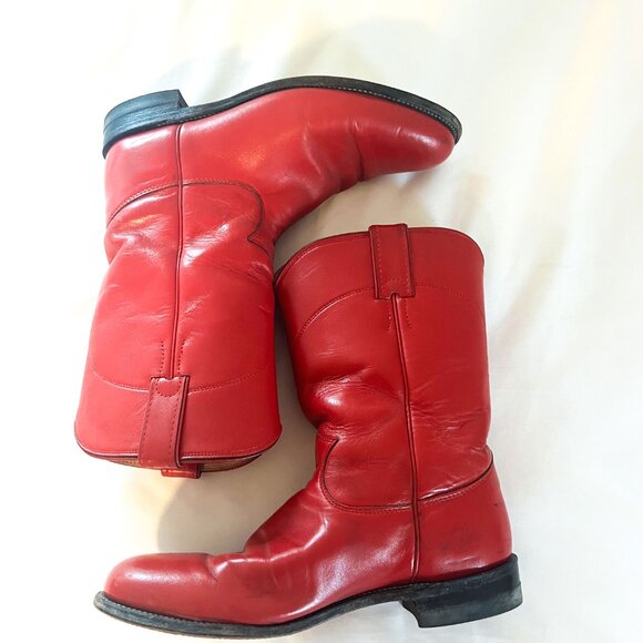 Justin Women's Vintage Red Kipskin Leather Roper Cowboy Boots (Sz: 8.5 B) - Picture 4 of 11